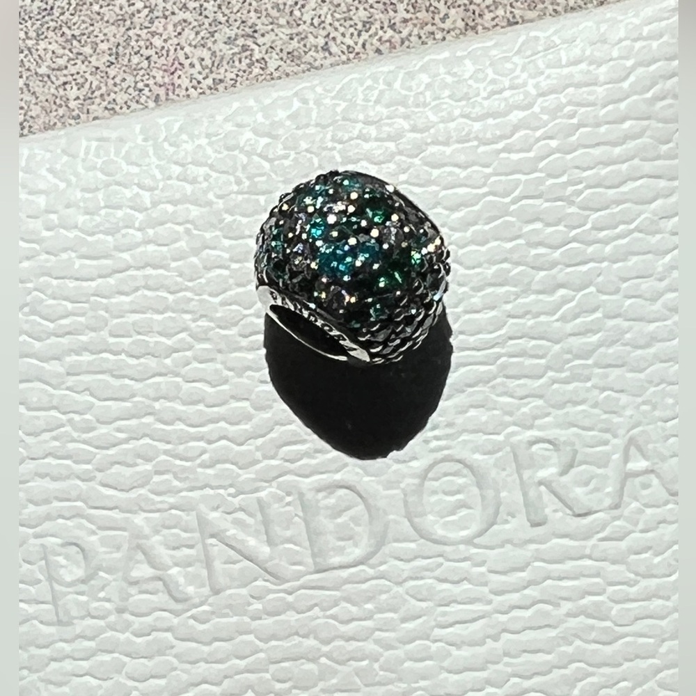 Authentic Pandora round teal pave crystal ocean mosaic bead charm.